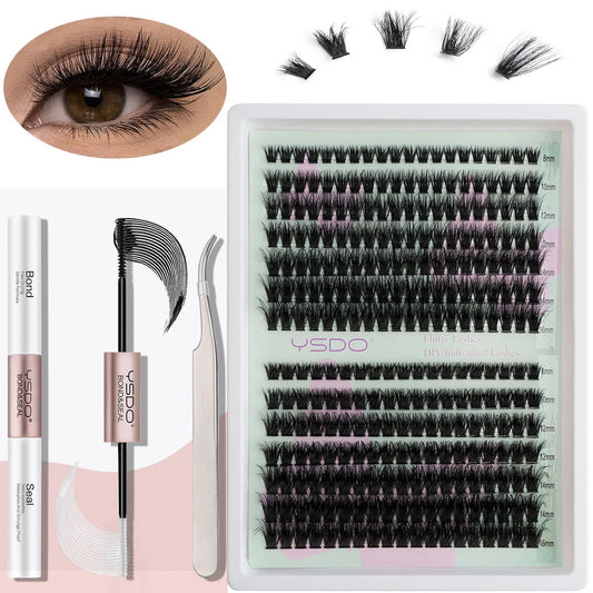 Lash Clusters Kit Individual Lash Extension Bond and Seal Glue Tweezers DIY Multi-type False Eyelashes Makeup Lash Applicator